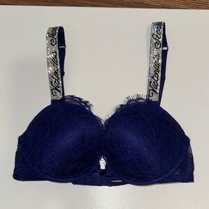 Victoria's Secret Navy Blue Lace Bra with Silver Straps